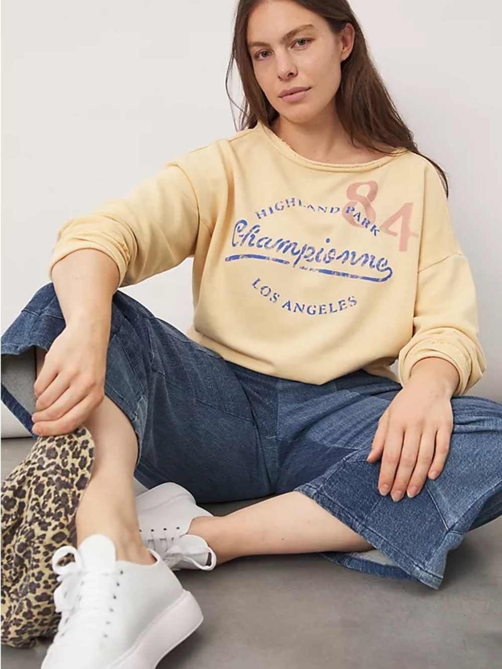 maeve anthropology Champione Los Angeles Pullover Sweatshirt - Pale Yellow L